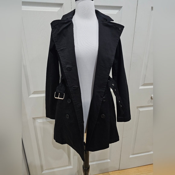 Hot Topic Royal Bones by Tripp Black Double Breasted Corset Back Jacket Trench S - Picture 9 of 11